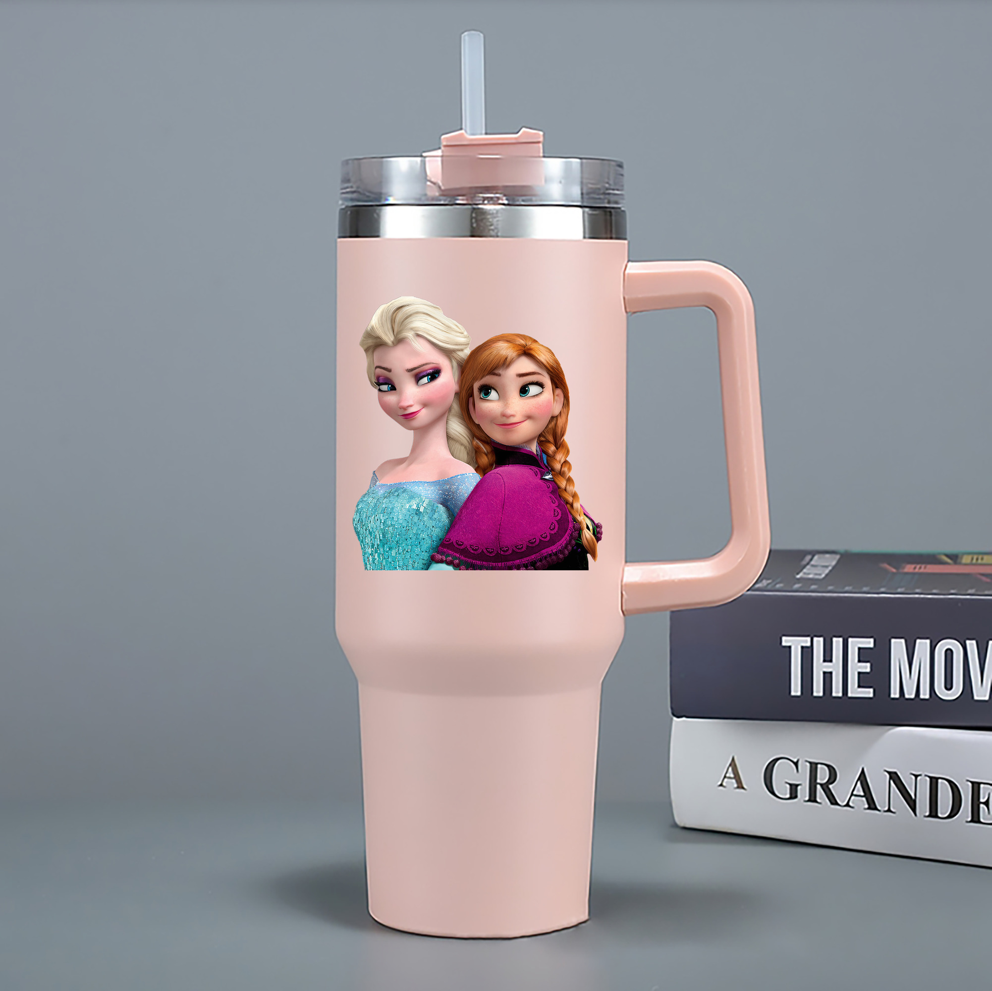 （画像用） アナと雪の女王 アンナ エルサ Frozen Anna Elsa 1200mL車用タンブラー - クリスタルステッカー（プラスチックストロー付き）